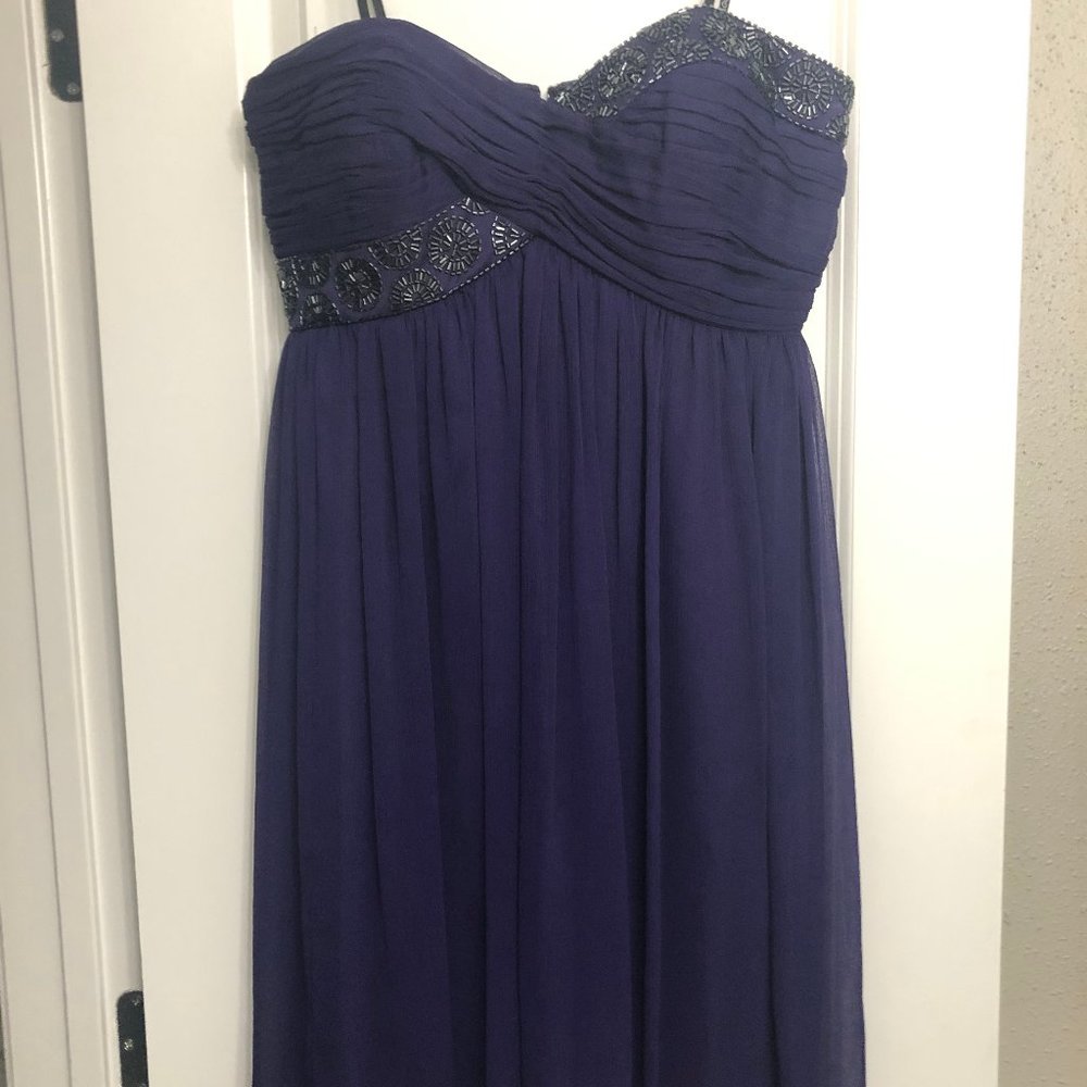 MAGGY LONDON Purple Beaded Strapless Dress